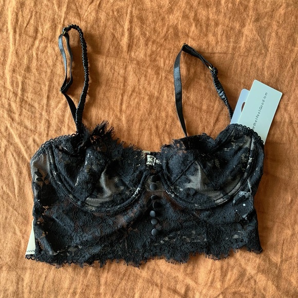 NWT Double Hook Lace Crop Corset Top Black - Picture 3 of 4